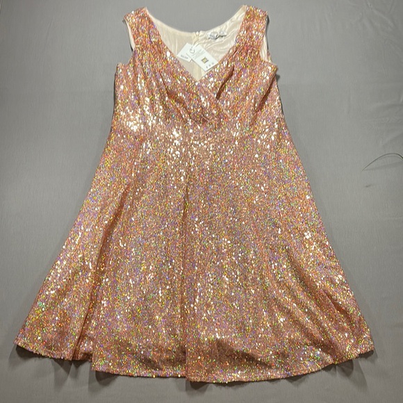 NWT Grace Karin Flowy A-Line Rose Gold V-Neck Sequin Dress - Size XXL - Picture 1 of 16